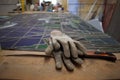 Work table in a vitrail workshop Royalty Free Stock Photo