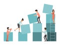 Work team people building cubes vector illustration. Business people above a stacked cubes.Teamwork, cooperation Royalty Free Stock Photo