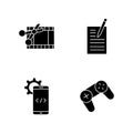 Work with technology black glyph icons set on white space Royalty Free Stock Photo