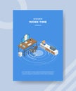 Work time concept for template banner and flyer for printing with isometric style Royalty Free Stock Photo