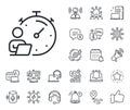 Work timer line icon. Task stopwatch time sign. Place location, technology and smart speaker. Vector
