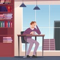 work tired. lazy office low energy manager sleeping at workplace vector background