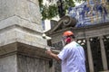 Work to clean vandalism graffiti, waterproof and restore the Obelisco da Memoria