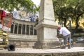 Work to clean vandalism graffiti, waterproof and restore the Obelisco da Memoria