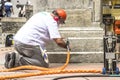 Work to clean vandalism graffiti, waterproof and restore the Obelisco da Memoria