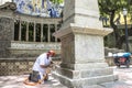 Work to clean vandalism graffiti, waterproof and restore the Obelisco da Memoria