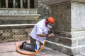 Work to clean vandalism graffiti, waterproof and restore the Obelisco da Memoria