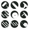 Work Tools. 9 monochrome vector icons set for site