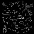 Work tools chalk sketch icons. Engineer drawing style. Vector illustration