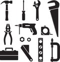 Work tools and hardware vector icons set on transparent background illustration Royalty Free Stock Photo