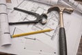 Work tools on project design costruction building house Royalty Free Stock Photo