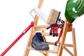 Professional house painter, tools and work equipment Royalty Free Stock Photo