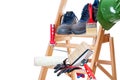 Professional house painter, tools and work equipment Royalty Free Stock Photo