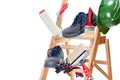 Professional house painter, tools and work equipment Royalty Free Stock Photo