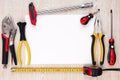 Work tools and sheet of paper. Royalty Free Stock Photo