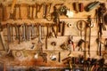 work tools wood wall for repair things Royalty Free Stock Photo