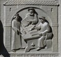 Work on the translation of the Bible, from left: Leo Jud, Theodor Bibiliander and Zwingli, Grossmunster church in Zurich