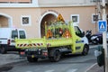 Work Truck With Different Road Signs And Road Maintenance Tools