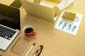 work on wood table in office Royalty Free Stock Photo