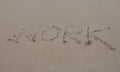 Work written in a sandy tropical beach