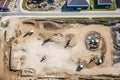 Work yellow machinery excavation equipment construction aerial development truck sand industrial site heavy Royalty Free Stock Photo