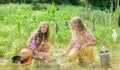 Work for you. protect nature. Rich harvest. earth day. summer family farm. children work in field use gardening tool Royalty Free Stock Photo