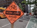 Work Zone Ahead Orange And Black Sign, Department Of Transportation, NYC, NY, USA Royalty Free Stock Photo