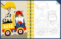 Work zone with funny worker cartoon, coloring book or page