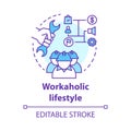 Workaholic lifestyle concept icon. Ergomaniac idea thin line illustration. Work addiction, obsessive disorder. Working