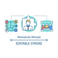 Workaholic lifestyle concept icon. Work addiction idea thin line illustration. Business management. Working overtime
