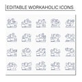 Workaholic line icons set