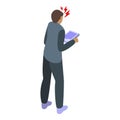 Workaholic worker with papers icon isometric vector. Schedule use