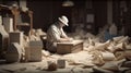 Workaholic Worker Working in Paper Art Style Design. Generative ai