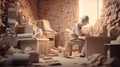 Workaholic Worker Working in Paper Art Style Design. Generative ai