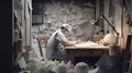 Workaholic Worker Working in Paper Art Style Design. Generative ai