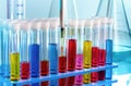 Workbench chemistry lab with samples in test tubes Royalty Free Stock Photo