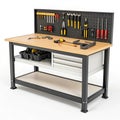 Workbench with tools and storage drawers on white background work table workshop Royalty Free Stock Photo