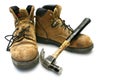 Workboots and Hammer Royalty Free Stock Photo