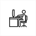 Business person working on computer in office flat line vector icon Royalty Free Stock Photo