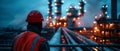 A Worker Approaches An Oil And Gas Facility, Ready For His Hazardous Duties