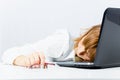 Worker, asleep on a laptop Royalty Free Stock Photo