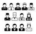 Worker avatar icon illustration set upper body | business person, blue collar worker, police man, cook , doctor etc