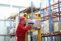 Worker with bar code reader working in warehouse Royalty Free Stock Photo