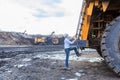Worker BigTruck in Open Pit Royalty Free Stock Photo