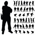 Worker black silhouette in various poses Royalty Free Stock Photo