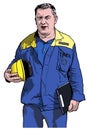 Worker in Blue Work Suit