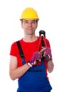 Worker with bolt cropper on his shoulder