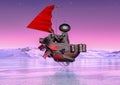 Worker bot is seiling in a floating boat on another planet