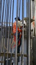 Worker breaking a wall