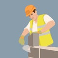 Worker build brick wall. vector illustration flat